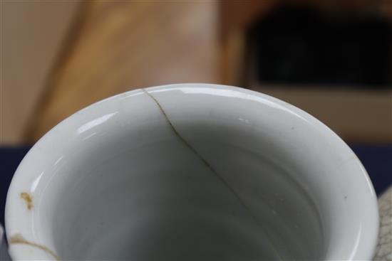 A blue and white sleeve vase, a Chinese crackleware vase and a Kaiser vase tallest 26cm